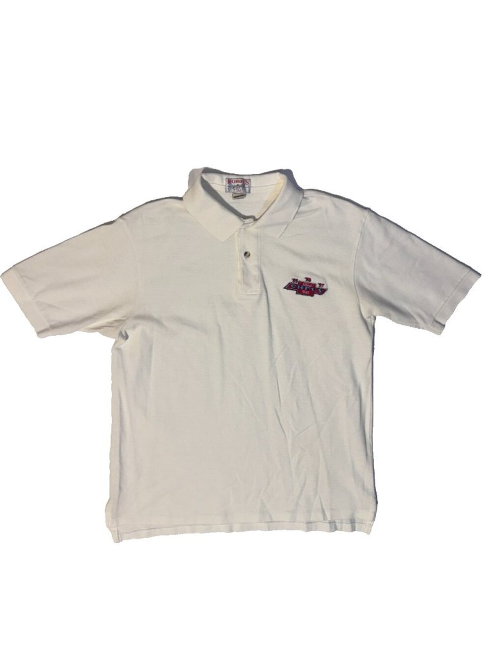 Vintage 1957 Chevy Bel Air White Polo Shirt - L Chevrolet Bowtie Logo Bobby's